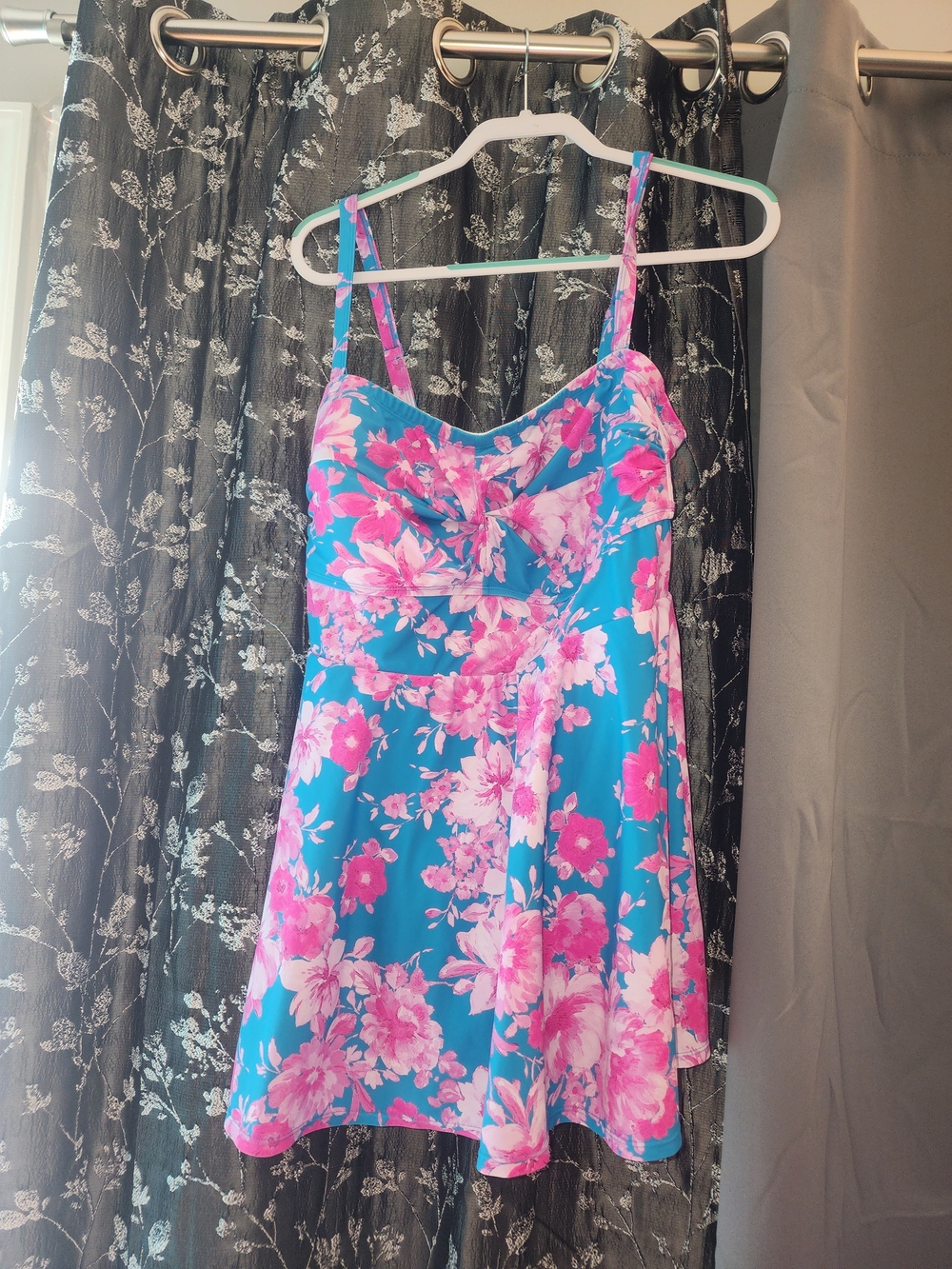 Blue & Pink Floral Fit-and-Flare Swimdress - Picture 6 of 7